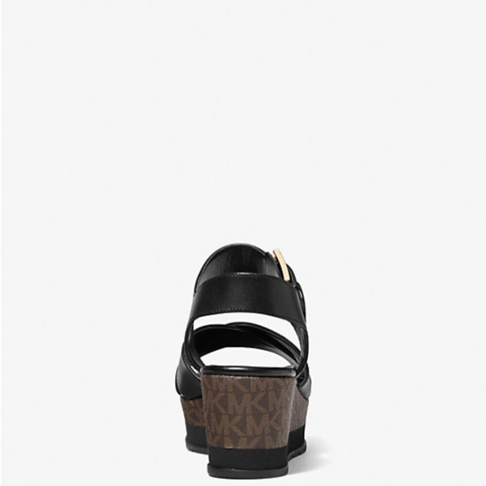 Michael Kors Neva Leather and Logo Wedge Sandal Black, Size 7.5 - Picture 3 of 3
